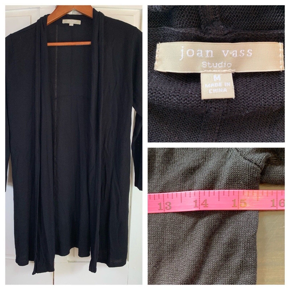 Joan Vass Studio Cardigan Sweater Womens Medium Black Minimal Closet Staple